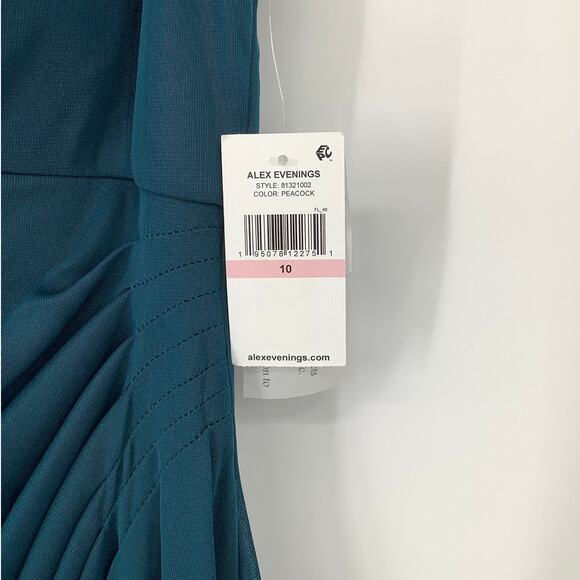 Alex Evenings Womens 10 Peacock Off The Shoulder Dress Embellished Ruched OS6-13 - Picture 10 of 10